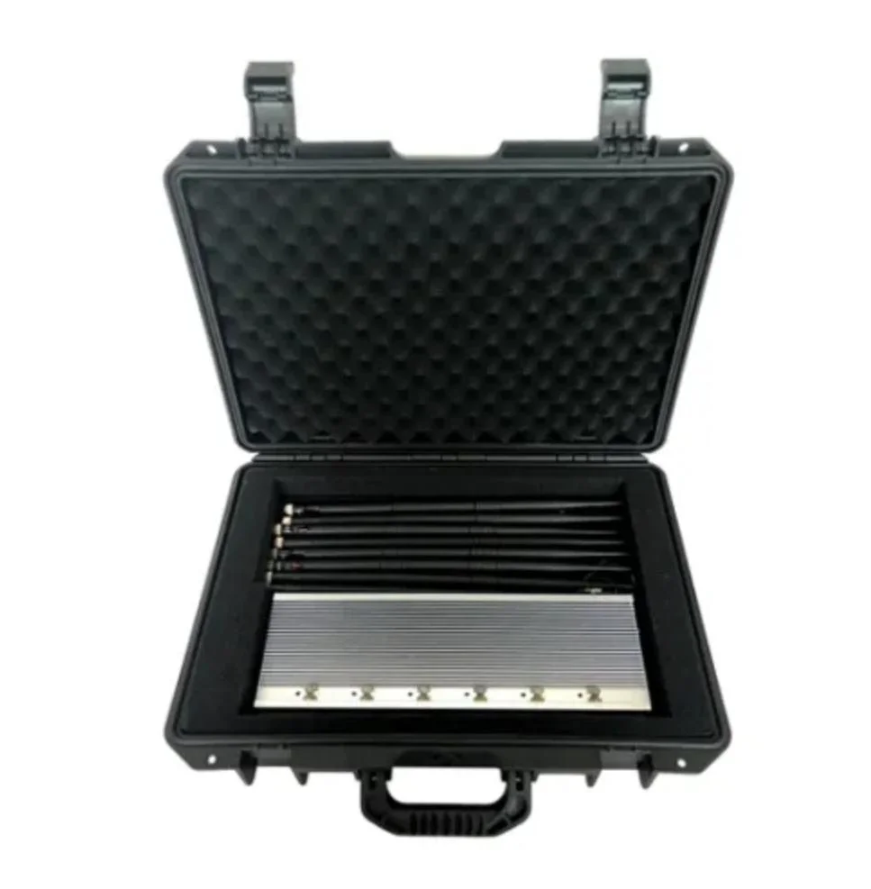 6 Antennas 60W Desktop Cellphone GPS-L1-L5/WiFi/5g Signal Jammer with External Battery 2hours